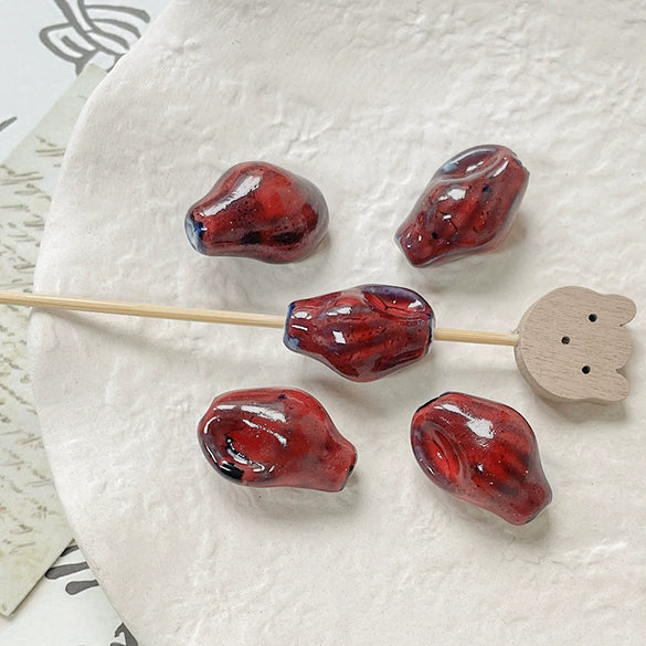 Wholesale Ceramic Conch Pattern Loose Beads For Handmade Jewelry Retro Style With High Temperature Flower Glaze And Paint Treatment