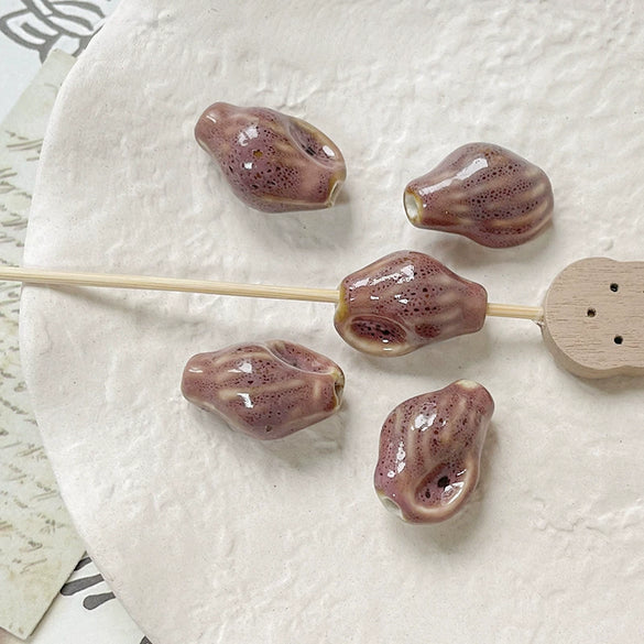 Wholesale Ceramic Conch Pattern Loose Beads For Handmade Jewelry Retro Style With High Temperature Flower Glaze And Paint Treatment