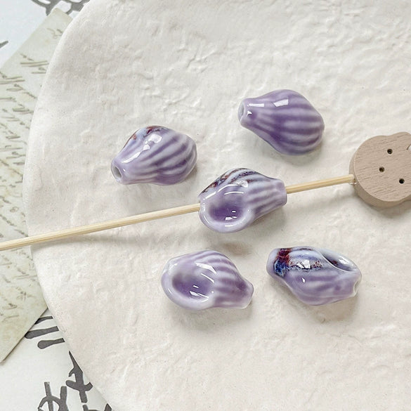 Wholesale Ceramic Conch Pattern Loose Beads For Handmade Jewelry Retro Style With High Temperature Flower Glaze And Paint Treatment