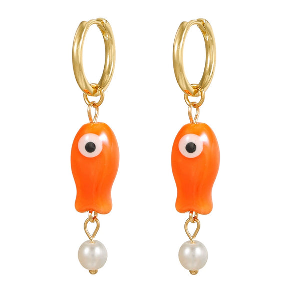 Wholesale Ceramic Copper Geometric Fish Earrings Purely Handmade For Female Students