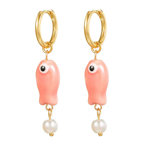 Wholesale Ceramic Copper Geometric Fish Earrings Purely Handmade For Female Students