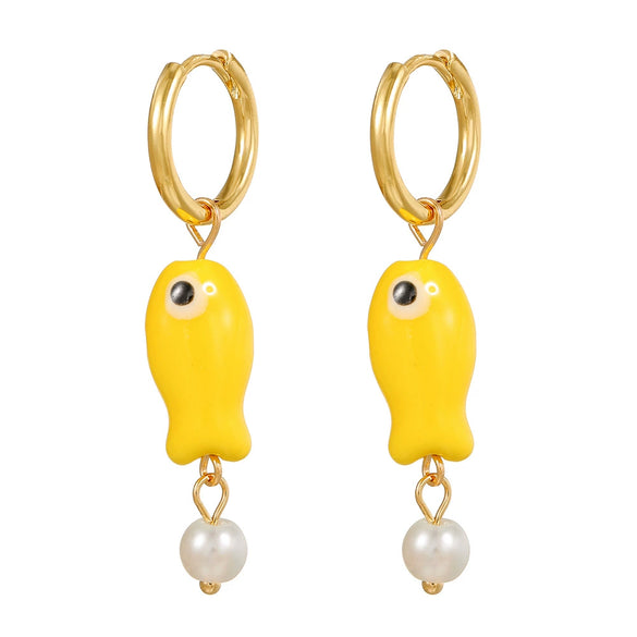 Wholesale Ceramic Copper Geometric Fish Earrings Purely Handmade For Female Students