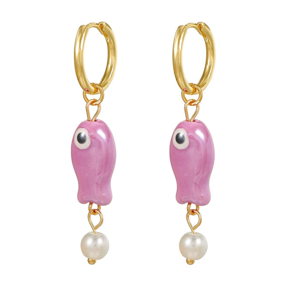 Wholesale Ceramic Copper Geometric Fish Earrings Purely Handmade For Female Students