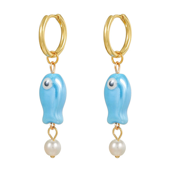 Wholesale Ceramic Copper Geometric Fish Earrings Purely Handmade For Female Students