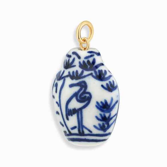 Wholesale Ceramic Pendant Necklace With Cherry Bird Redcrowned Crane Pattern Gold Electroplated For Women