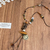 Wholesale Ceramic Pendant Necklace With Wooden Beads Handmade Retro Style Geometric And Flower Pattern For Women