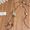 Wholesale Ceramic Pendant Necklace With Wooden Beads Handmade Retro Style Geometric And Flower Pattern For Women