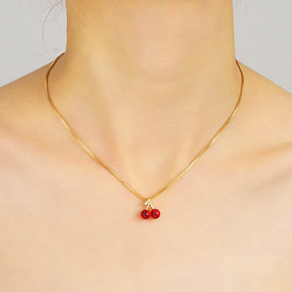 Wholesale Cherry Fruit Pattern Pendant Earrings Necklace Jewelry Suit Alloy Electroplated All Match Light Luxury Elegant Fashion Jewelry