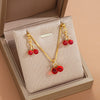 Wholesale Cherry Fruit Pattern Pendant Earrings Necklace Jewelry Suit Alloy Electroplated All Match Light Luxury Elegant Fashion Jewelry