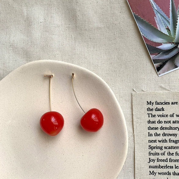 Wholesale Cherry Petal And Cherry Fruit Stud Earrings Made Of Alloy With Dripping Oil