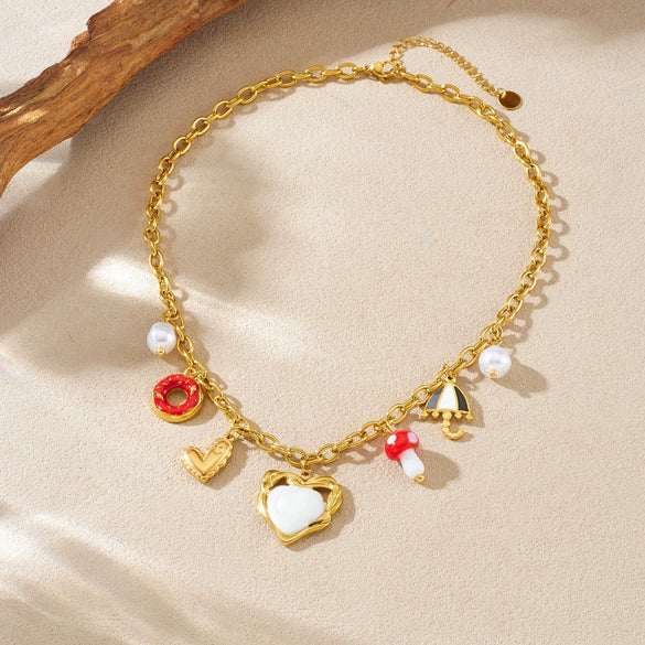 Wholesale Chic Style Electroplated Stainless Steel Heart Shape Pendant Necklace With O Word Chain For Women