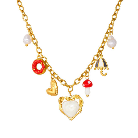 Wholesale Chic Style Electroplated Stainless Steel Heart Shape Pendant Necklace With O Word Chain For Women