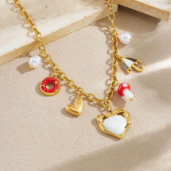 Wholesale Chic Style Electroplated Stainless Steel Heart Shape Pendant Necklace With O Word Chain For Women