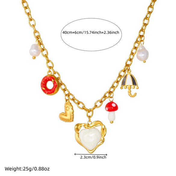 Wholesale Chic Style Electroplated Stainless Steel Heart Shape Pendant Necklace With O Word Chain For Women