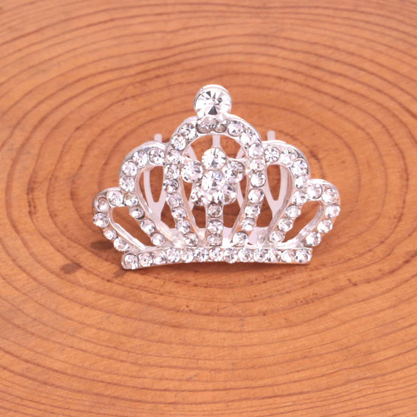 Wholesale Children's Alloy Silver Plated Rhinestone Crown Comb For Girls
