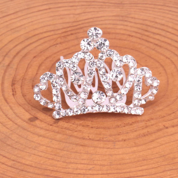 Wholesale Children's Alloy Silver Plated Rhinestone Crown Comb For Girls