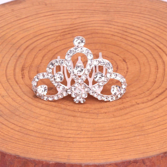 Wholesale Children's Alloy Silver Plated Rhinestone Crown Comb For Girls