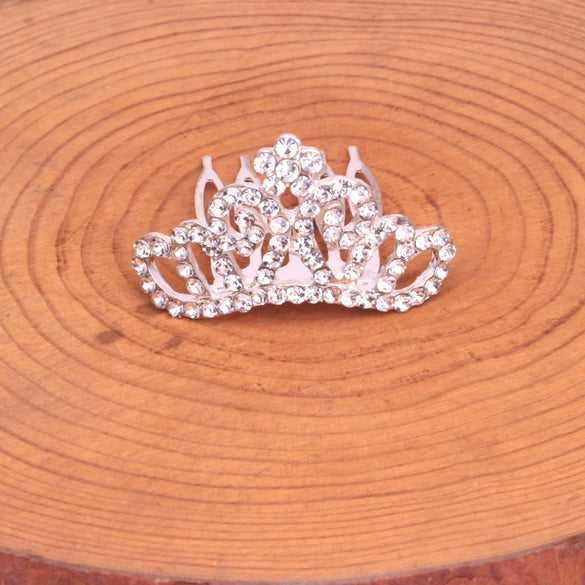 Wholesale Children's Alloy Silver Plated Rhinestone Crown Comb For Girls