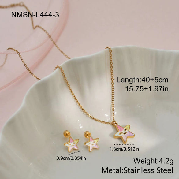 Wholesale Children's And Girls' Stainless Steel And Titanium Steel Jewelry Set With Heart Drop Bell Geometric Patterns Electroplated