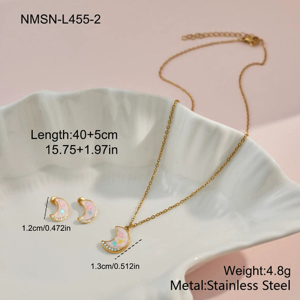 Wholesale Children's And Girls' Stainless Steel And Titanium Steel Jewelry Set With Heart Drop Bell Geometric Patterns Electroplated