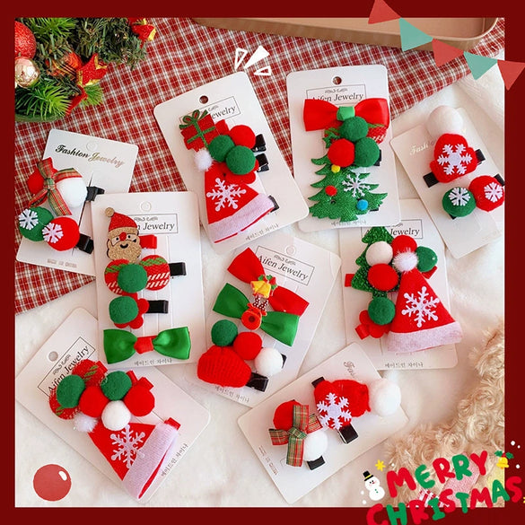 Wholesale Children's And Women's Cloth Handmade Christmas Style Hairpin Set With Cartoon Snowman For Party Gifts