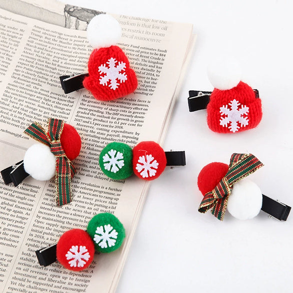 Wholesale Children's And Women's Cloth Handmade Christmas Style Hairpin Set With Cartoon Snowman For Party Gifts