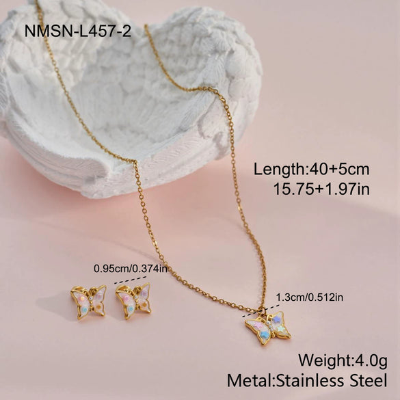 Wholesale Children's And Women's Stainless Steel Titanium Steel Jewelry Set With Heart Drop Bell Patterns Electroplated