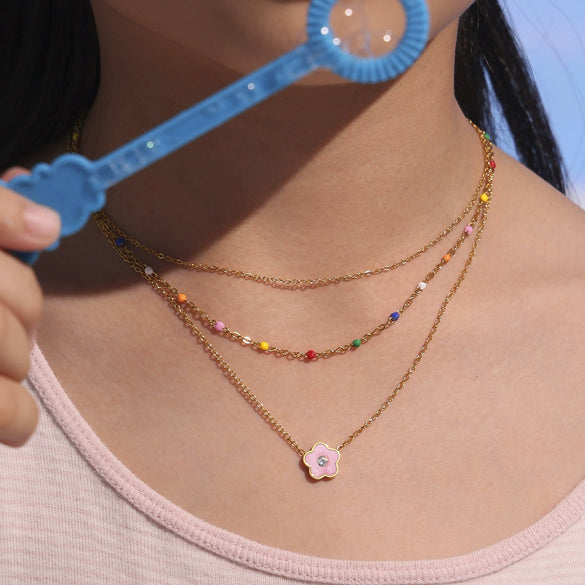 Wholesale Children's Fashion Jewelry Set With Ferris Wheel And Flower Inlaid Zircon Stainless Steel And Titanium Steel Plated With 18K Real Gold For Women