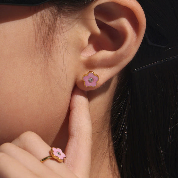 Wholesale Children's Fashion Jewelry Set With Ferris Wheel And Flower Inlaid Zircon Stainless Steel And Titanium Steel Plated With 18K Real Gold For Women