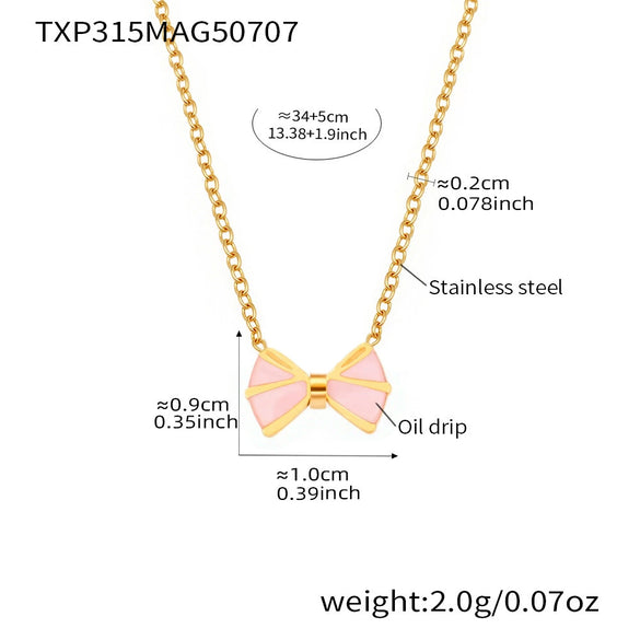 Wholesale Children's Jewelry Ferris Wheel Pink Oil Dripping Bow Heart Stainless Steel Titanium Steel Chain Electroplated Necklace Bracelet Anklet Ring Earrings Set