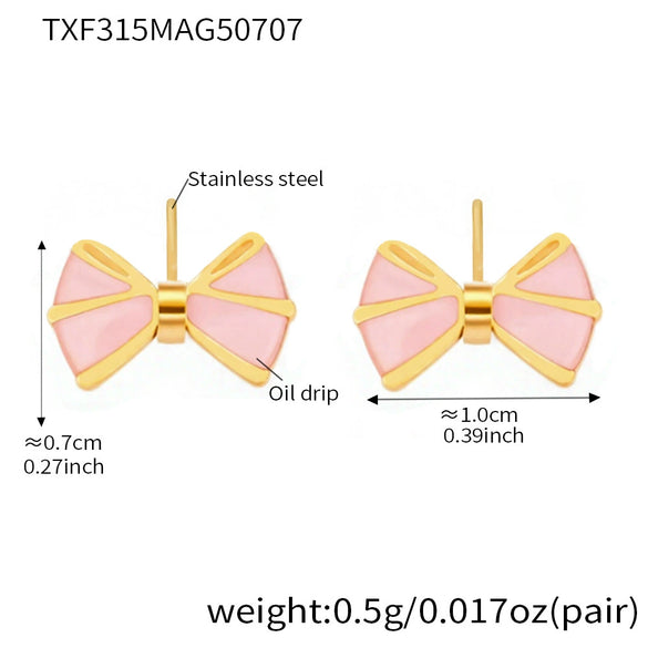 Wholesale Children's Jewelry Ferris Wheel Pink Oil Dripping Bow Heart Stainless Steel Titanium Steel Chain Electroplated Necklace Bracelet Anklet Ring Earrings Set