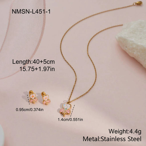 Wholesale Children's Jewelry Set For Women Stainless Steel 18K Gold Electroplated With Heart Drop Bell Geometric Patterns Necklace And Earrings