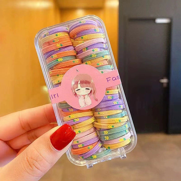 Wholesale Children's Rubber Band Hair Rope Handmade Cartoon Style With Letters Numbers Text Star Strawberry Flower Patterns For Girls