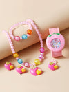 Wholesale Children's Silicone Cartoon Style Multi Style Watch Bracelet Necklace Hairpin Ring Set With Round Dial