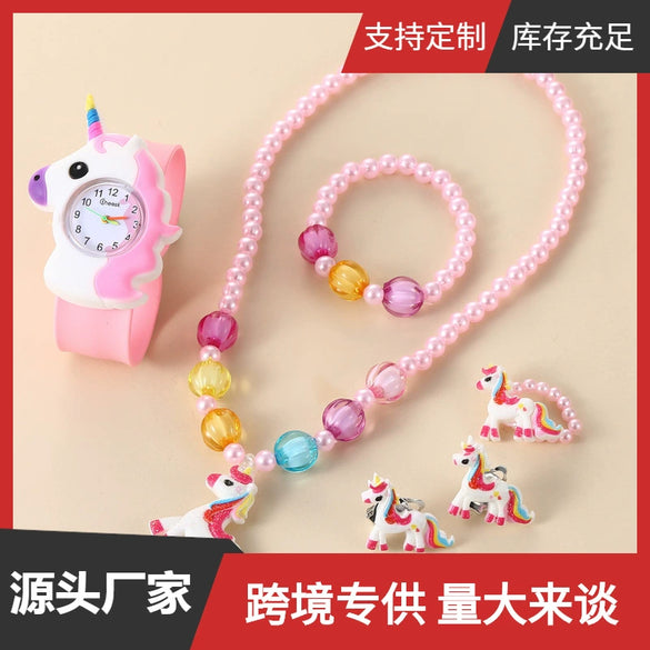 Wholesale Children's Silicone Cartoon Style Multi Style Watch Bracelet Necklace Hairpin Ring Set With Round Dial