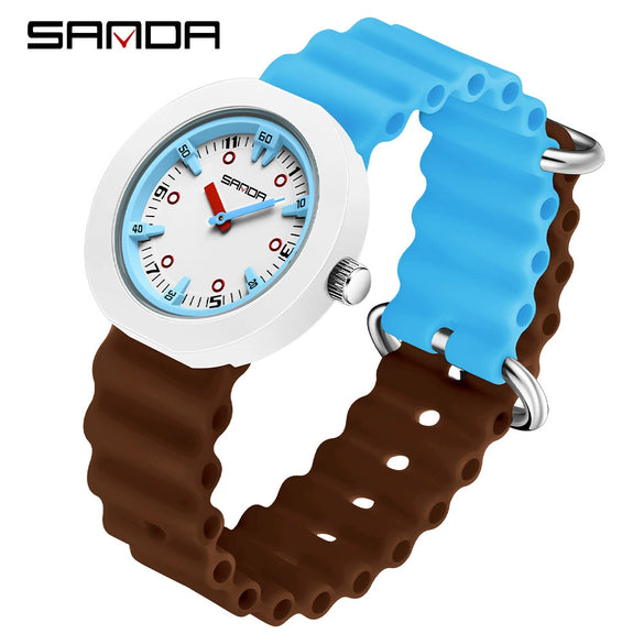 Wholesale Children's Student Watch Alloy Alloy Case Stainless Steel Buckle Silicone Strap Round Colorblocking Threedimensional Dial Waterproof Quartz Watch