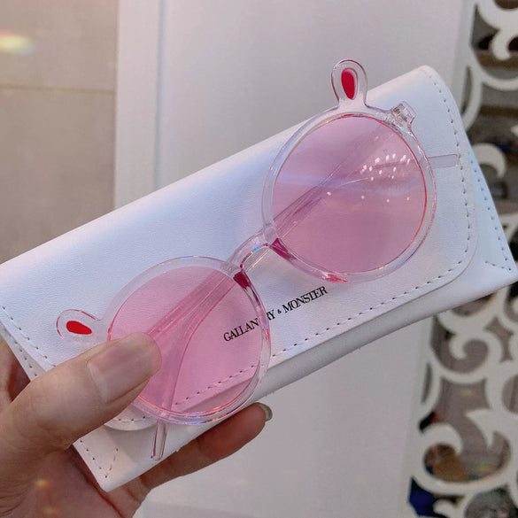 Wholesale Children's Sunglasses Plastic Frame Round Frame With Cute Bear Ears Cartoon Design