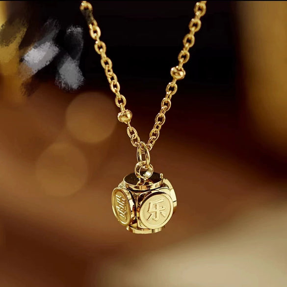 Wholesale Chinese Characters Ping An Joy Ball Titanium Steel Necklace With Gold Inlaid And Geometric Style