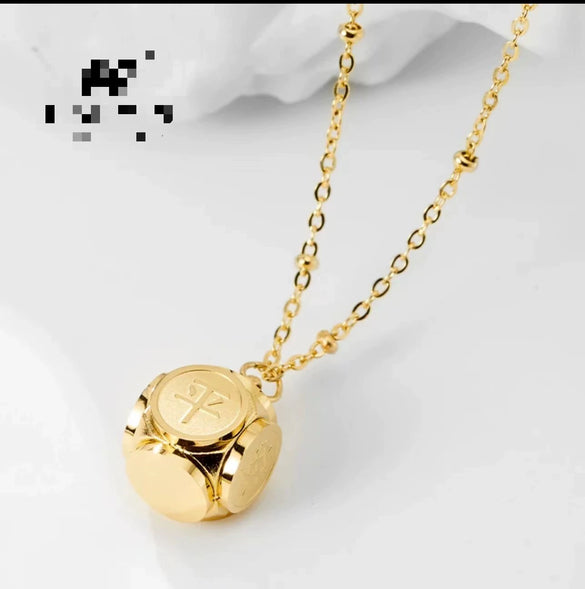 Wholesale Chinese Characters Ping An Joy Ball Titanium Steel Necklace With Gold Inlaid And Geometric Style