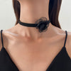 Wholesale Choker Necklace Retro Rose Flower Style Alloy Pendant Flannel Chain Cloth Material