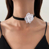 Wholesale Choker Necklace Retro Rose Flower Style Alloy Pendant Flannel Chain Cloth Material