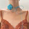Wholesale Choker Necklace Retro Rose Flower Style Alloy Pendant Flannel Chain Cloth Material