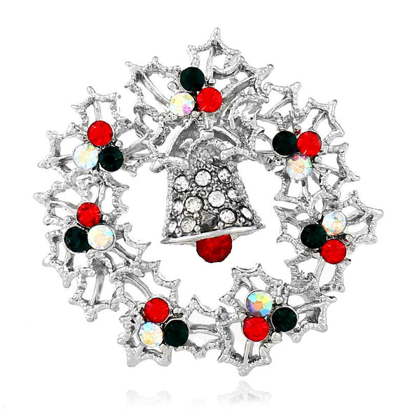 Wholesale Christmas Bell Alloy Rhinestone Encrusted Retro Brooch For Women