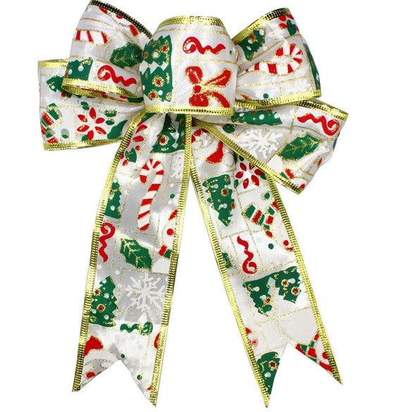 Wholesale Christmas Bow Ornaments Cloth Cartoon Painted Gold Printed