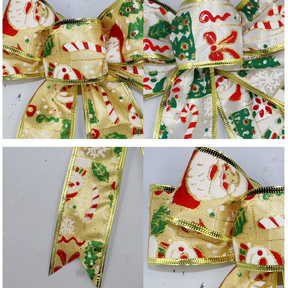 Wholesale Christmas Bow Ornaments Cloth Cartoon Painted Gold Printed