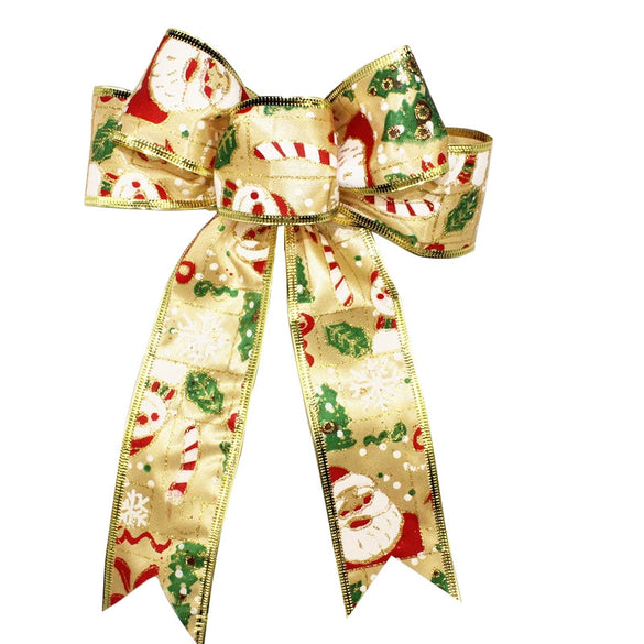 Wholesale Christmas Bow Ornaments Cloth Cartoon Painted Gold Printed