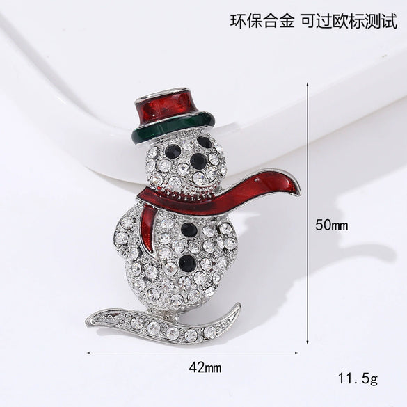 Wholesale Christmas Brooches For Women Alloy Snowflake Snowman Tree And Boot Pins With Diamond Accents