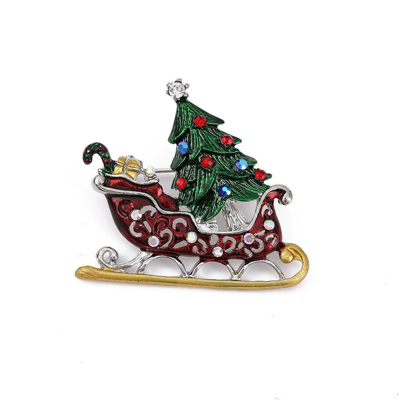 Wholesale Christmas Brooches For Women Alloy Snowflake Snowman Tree And Boot Pins With Diamond Accents