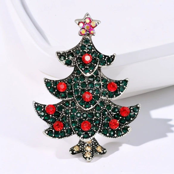 Wholesale Christmas Brooches For Women Alloy Snowflake Snowman Tree And Boot Pins With Diamond Accents
