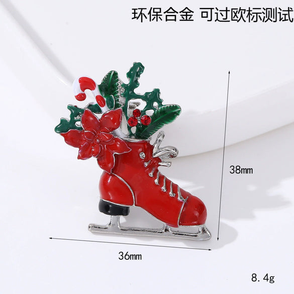 Wholesale Christmas Brooches For Women Alloy Snowflake Snowman Tree And Boot Pins With Diamond Accents